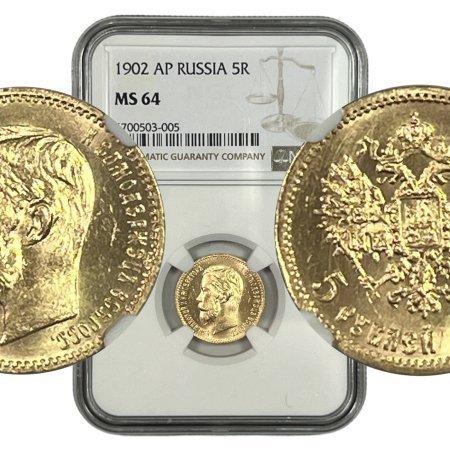 Russia Nicholas Ii Gold 5 Roubles 1902 Ap Ms64 Ngc